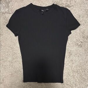 Theory Black Ribbed Pima Cotton Short Sleeve Tee Size Medium